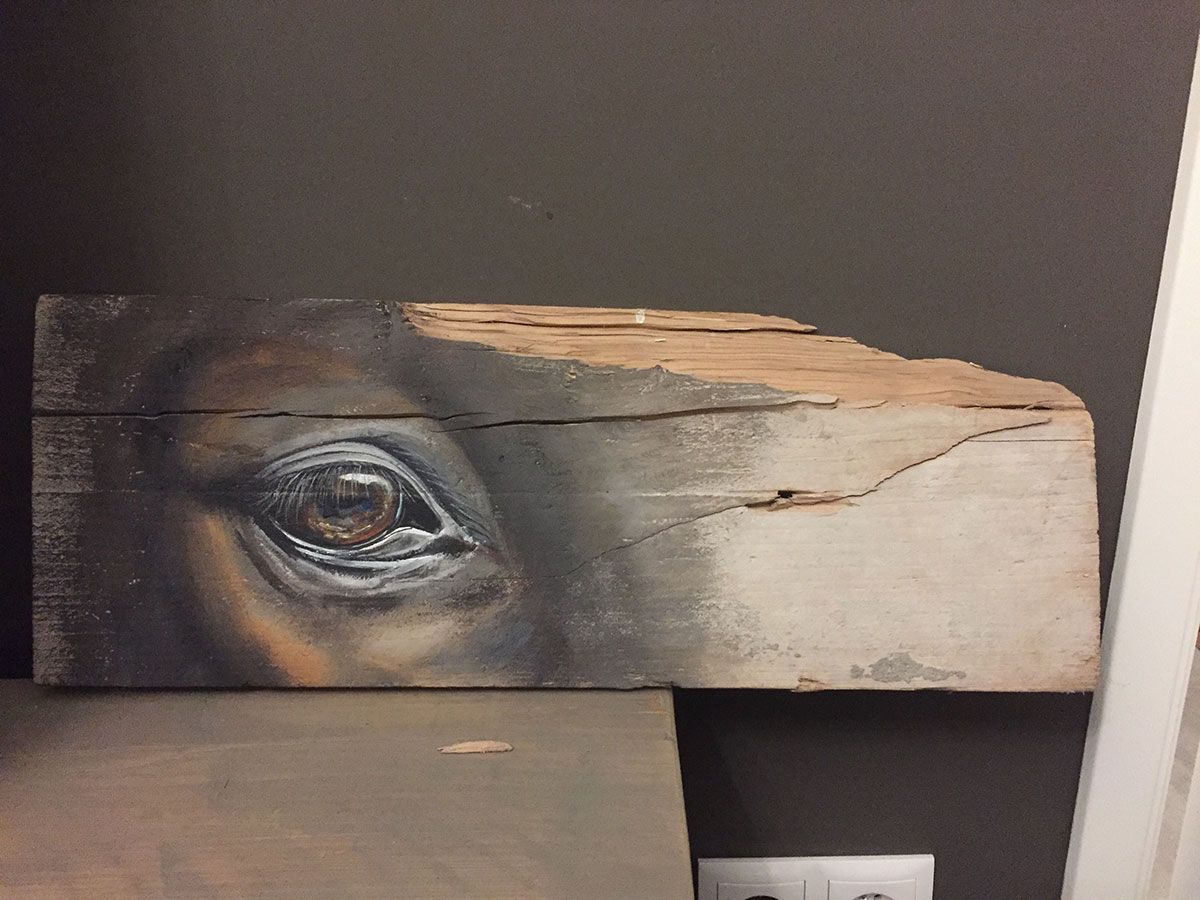 Schildering van paard op hout | Janneke van Genugten